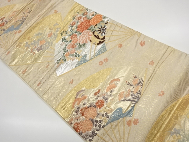 JAPANESE FUKURO OBI / WOVEN AUTUMN FLOWERS